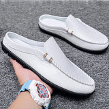 Yeknu  Slippers For Men Loafers Leather Indoor Home Slippers Men Spring Slip On Soft Comfor Black Bedroom Indoor Flat Men Shoes