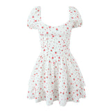 Yeknu  Square Neck Puff Sleeve Elegant Women's Dress Summer Fashion Back Waist Tie Print Dress Short Female Vestidos