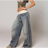 Yeknu  Y2K Hip-hop Stitching Fashion Joker Retro Jeans Female Korean Casual Simple Dress Essential Wide-leg Pants Loose  Joker Overalls