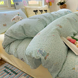 Yeknu Cartoon Bedding Set Ins Korean Towel Embroidery Bed Linen Flat Sheets Set 2 Pillowcases Twin Double Queen Size Duvet Cover Set