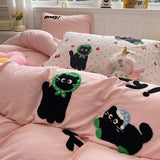 Yeknu Cute Cat  Bedding Set For adults kids Brown pink Lovely Bed Sheet set With Pillowcases Colorful King Queen Full size
