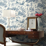 Yeknu  Seasons Toile Navy Wallpaper with farm life style