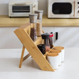 Yeknu  Wooden multi-layer seasoning kitchen rack - wooden tiered bottle and jar storage display stand for spices on the tabletop