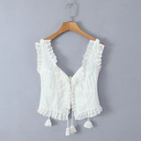 Yeknu  Holiday Style Beach Bohemian Top Sleeveless Summer Women's Lace Lace Tank Tops