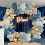 Yeknu 142Pcs Sea Blue Balloon Garland Arch Kit Macaron Blue White Metal Gold Ballons for Boys Men Baby Shower Gender Reveal Decoration