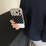 Yeknu  Autumn winter blue grid white wave dots Phone Case For iPhone 17 16 15 14 Pro Max 13 Case Cute Luxury Cartoon Splice Back Cover