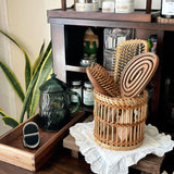 Yeknu  Retro bamboo woven ins makeup brush storage tube, woven pen holder, high beauty dressing table desktop multifunctional storage