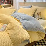 Yeknu  Towel Embroidery Washed Cotton Bedding Sets Ultra Soft Skin-Friendly Cotton Bed Sheet Set Cartoon Bedclothes for King Queen Size