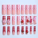 Yeknu  3D Extended Fake Nails Polka Dot Design Full Cover Nail Tips Art Strawberry Cute Bear Rose Press on Nails Wearable Fingernail