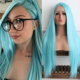 Yeknu  Blue Wig Long Straight Synthetic Lace Front Wigs for Women Ready to Wear Long Silk Straight Wig Cosplay Party Light Blue Hair