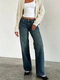 Yeknu  New women's solid-color washed straight-leg jeans, low-waisted, simple, versatile, fashionable, comfortable and loose for goin