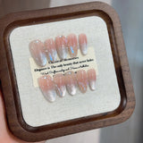 Yeknu  10Pcs Crystal Cat Eye Press on Nails Polka Dots Nail Creme Ballet Delicate Bowknot False Nails Sweet French Almond Fake Nails