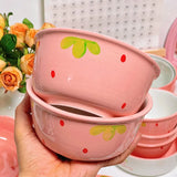 Yeknu 6.25-inch Strawberry Ramen Bowl Japanese Cute Noodle Bowl Salad Bowl Kitchen Tableware Microwave Safe Fruit Ceramic Plate