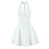 Yeknu  Jastie Sexy Simple Halter White Mini Dress Women Cotton Low Waist A-line Backless Dresses Party Robe Summer Vestidos