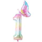 Yeknu  40Inch Colorful Gradient Number Balloon 0-9 Digit Foil Helium Balloon Butterfly Girl Birthday Party Decor Baby Shower Kids Gifts