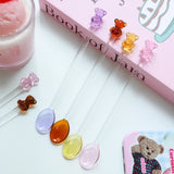 Yeknu  Japanese Style Creative Milk Dessert Teddy Bear Spoon Colorful Transparent Glass Spoon Cute Long Handled Coffee Stirring Spoon