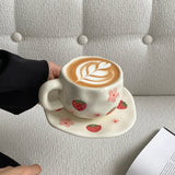 Yeknu 1Set Asymmetrical Fruit Ceramic Coffee Cup and Saucer, High-Looking Creative Hand-Painted Coffee Cup and Saucer, Suitable for Home Drinking Water, Coffee Shop Latte Art Cup, Party Coffee Cake Cup and Saucer, Gift Giving