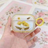 Yeknu  Cute dried flower transparent headphone case protective cover with circular ring and shock-absorbing protective cover