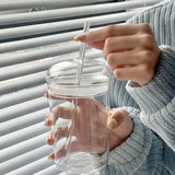 Yeknu  450ML Glass Cup with Lid and Straw Transparent Drinking Glasses for Juice Water and Iced Coffee Cups Drinkware Mug Water Bottle