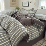 Yeknu Nordic Bedding Set Striped Duvet Cover Set 100% Cotton Soft Flat Sheet Single Twin Size Double Bed Sheet Set For Bedroom Decor