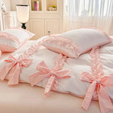 Yeknu  3 Piece Sheet Set  pink bowknot duvet cover Set ， comfortable Bedding Set Bedspread for All Season