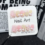 Yeknu  10pcs Cute Little Bear Handmade Nails  Clear Hearts and Stars Press on Nail Short Square Fake Nail for Women&Girl False Nail
