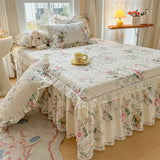 Yeknu  100%Cotton King Queen Bed Skirt Ruffle Cotton Quilted 18Inch Bed Skirt Thick Quilted Bed Cover Dustproof Bed Skirts 2Pillowcases