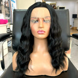 Yeknu  Short Black Curly Bob Wig Loose Deep Wave Synthetic Hair Free Part 13X4 Lace Front Wig Short Wavy Wigs for Women Daily Party