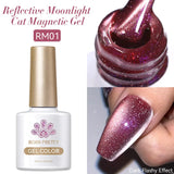 Yeknu  Gold Reflective Moonlight Gel Nail Polish Cat Magnetic Aurora Spar Glitter Semi-Permanant Varnish Nail Art Magnetic