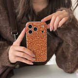 Yeknu  Autumn-Winter Orange Leopard Print Back Cover Case for iPhone 13 14 15 16 17 Pro Max Air Soft Lens Protective Phone Case
