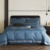 Yeknu  3 Line Embroidery Duvet Cover and 2Pillow Shams Set with Zipper Closure 100%Cotton 600 TC Premium Quality Ultra Soft Bedding set