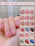 Yeknu  1-24pcs WS Summer Ice Transparents Pink Blue Glass Bead Cat Eye Gel Nail Polish 2025 New Style Nail Salon Nail Art Nail Supplies