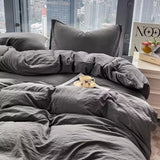 Yeknu  Washed Cotton Bedding Set,Bed Sheet Set, Linen Feel, Super Soft, Comfortable, 4-Piece Duvet Cover Set, Durable and Easy Care