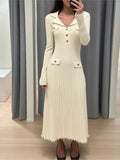 Yeknu  Autumn Knitted Dress Women Korean Style Knit Long Sleeve Office Ladies Dresses Slim Sweater Trumpet Woman Long Dress