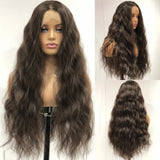 Yeknu  Dark Brown Wig Natural Wavy Synthetic Hair 13X4 Lace Front Wig Brunette Colored Deep Wave Long Curly Hair Frontal Wigs for Women