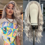 Yeknu  Silver Blonde Body Wave Synthetic Wig Middle Part Long Curly Wavy Loose Deep Wave Light Platinum Grey Lace Front Wigs for Women