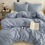 Yeknu  Bed Four-Piece Set High Gram Weight Cationic Jacquard Solid Color Quilt Cover Student Dormitory Bed Sheet Three-Piece Set