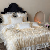 Yeknu  Chiffon Ruffled Lace Ruffles Embroidery Princess Wedding Bedding Set Egyptian Cotton Duvet Cover Quilted Bedspread Pillowcases