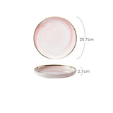 Yeknu  1pc Northern EuropeCreative Phnom Penh Pink Marble Pattern Ceramic Tableware Household Kitchen Restaurant Soup Bowl Dining Plate