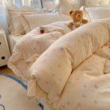 Yeknu  4Pcs Spring Vibrant Flowers 100% Cotton France Princess Style Bedding Set Single Twin Queen Duvet Cover Bed Sheet Pillowcases
