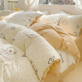 Yeknu  Ultra-Soft Wrinkle Gauze Washed Cotton Bedding Set: Ins Printed Duvet Cover, Sheets | 3/4 Pcs for Dorm & Home