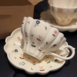 Yeknu  European Style Retro Ceramic Floral Pattern Coffee Cup Plate Creative Mark Water Cup Home Restaurant Decor English Afternoon Tea