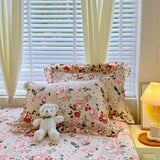Yeknu 100% Cotton 2pcs Flower Prints Ruffles Pillowcases 48x74cm Sizes Cushion Cover for Bed Floral Style Adults Kids Pillowslip 베개커버