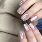 Yeknu 24Pcs Rainbow Color Glow Cat Eye Press on False Nails with Glue Glitter Short Square Nails Sweet Cool Gradient Summer Fake Nails