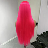 Yeknu  Hot Pink Wig Long Straight Synthetic Hair Lace Front Wigs for Women Bright Pink Long Silky Straight Lace Hair Cosplay Daily Wear