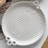 Yeknu  Ceramic Vintage Bow Embossed Beads Tableware Home Kitchen Restaurant Supplies Salad Fruit Western Food Dinner Plate, 1Pc