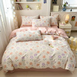 Yeknu  100% Cotton 4-Piece Duvet Cover Set (1 Duvet Cover 2 Pillowcases 1 sheet), Minimalist Cartoon Design, Ultra-Soft Bedding Set