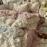 Yeknu  Korean Princess Style Floral Ruffles Bedding Set Skin-friendly Soft Duvet Cover Set Bed Sheet Or Bed Skirt Pillowcases