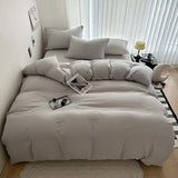 Washed Cotton Solid Color four Piece Set 1 bed sheet 1 duvet cover 2 pillowcases