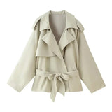 Yeknu  Autumn Winter Elegant Women's Coat With Belt Fashion Lapel Long Sleeve Lace Up Female Jacket Office Commute Lady Outerwear